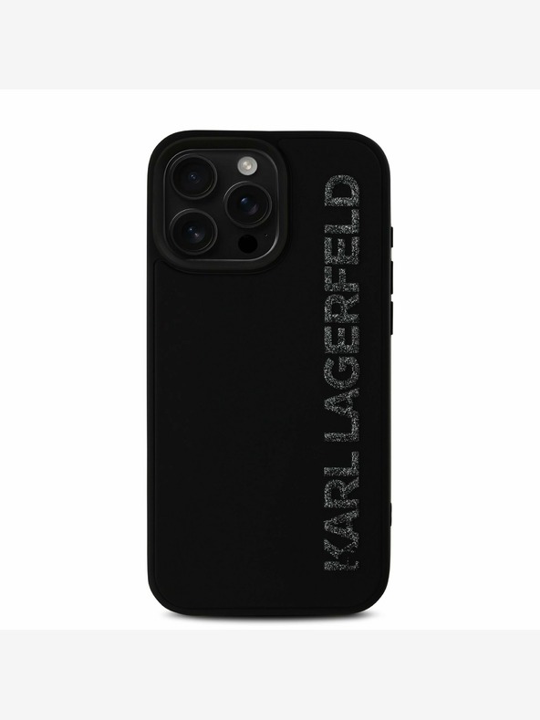 Karl Lagerfeld Karl Lagerfeld 3D gumový zadný kryt s trblietavým logom pre iPhone 16 Pro Max čierny