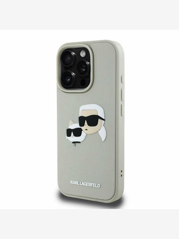Karl Lagerfeld Karl Lagerfeld 3D gumený zadný kryt s dvojitými hlavami pre iPhone 16 Pro béžový