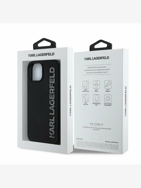 Karl Lagerfeld Karl Lagerfeld 3D Rubber Glitter Logo Zadný kryt pre iPhone 14 Black