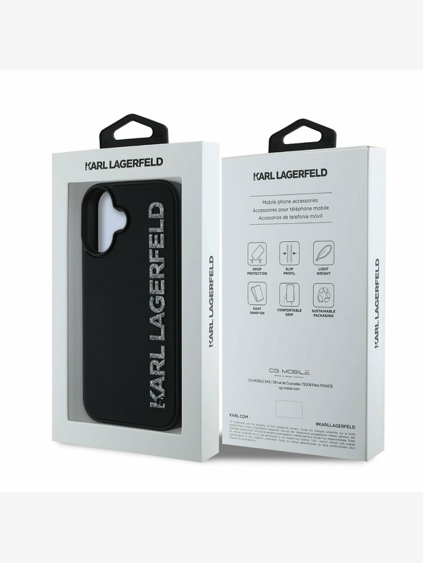 Karl Lagerfeld Zadný kryt Karl Lagerfeld 3D Rubber Glitter Logo pre iPhone 16 čierny