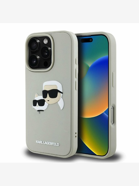 Karl Lagerfeld Karl Lagerfeld 3D gumový zadný kryt s dvojitými hlavami pre iPhone 16 Pro Max béžový