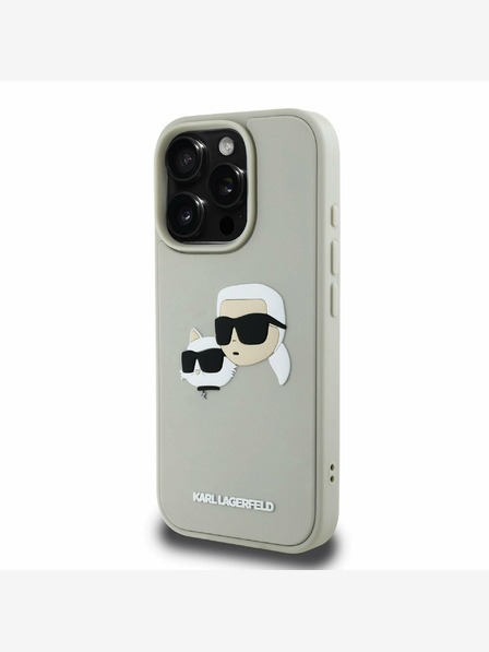 Karl Lagerfeld Karl Lagerfeld 3D gumový zadný kryt s dvojitými hlavami pre iPhone 16 Pro Max béžový
