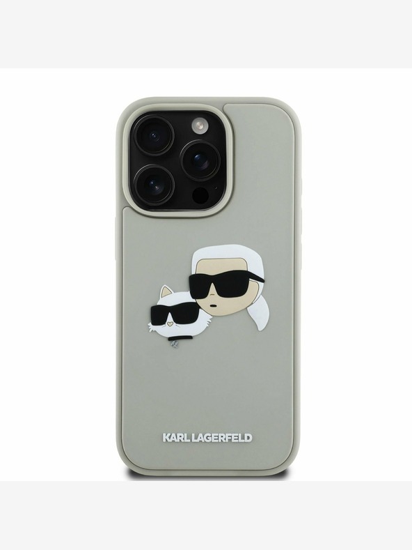 Karl Lagerfeld Karl Lagerfeld 3D gumový zadný kryt s dvojitými hlavami pre iPhone 16 Pro Max béžový