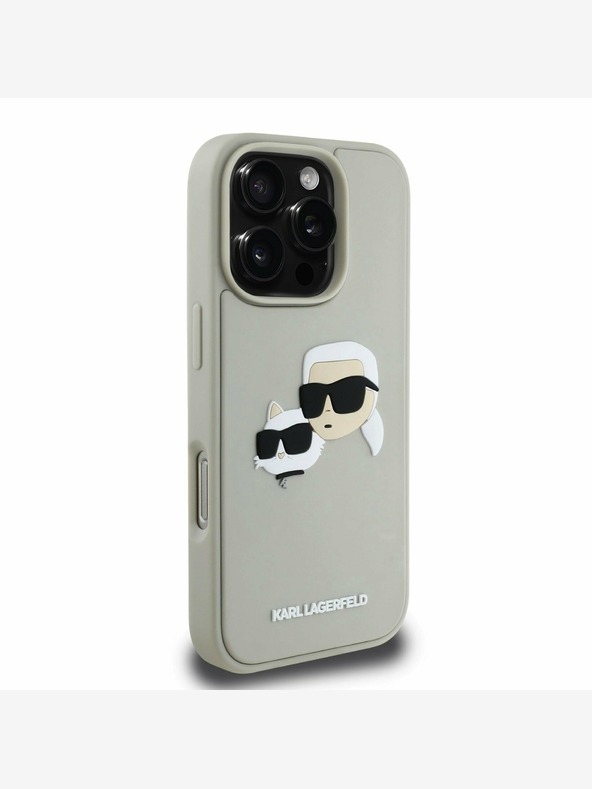 Karl Lagerfeld Karl Lagerfeld 3D gumový zadný kryt s dvojitými hlavami pre iPhone 16 Pro Max béžový