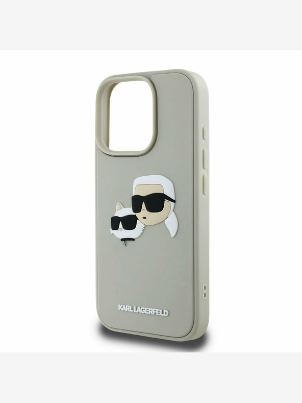 Karl Lagerfeld Karl Lagerfeld 3D gumový zadný kryt s dvojitými hlavami pre iPhone 16 Pro Max béžový