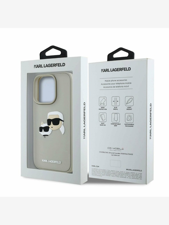 Karl Lagerfeld Karl Lagerfeld 3D gumový zadný kryt s dvojitými hlavami pre iPhone 16 Pro Max béžový