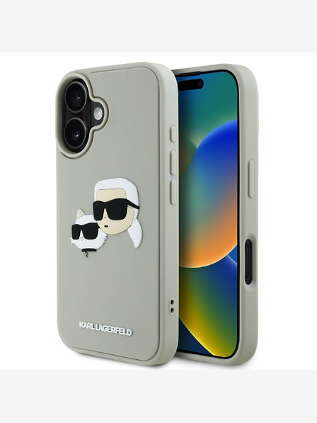 Karl Lagerfeld Karl Lagerfeld 3D gumový zadný kryt Double Heads pre iPhone 16 béžový