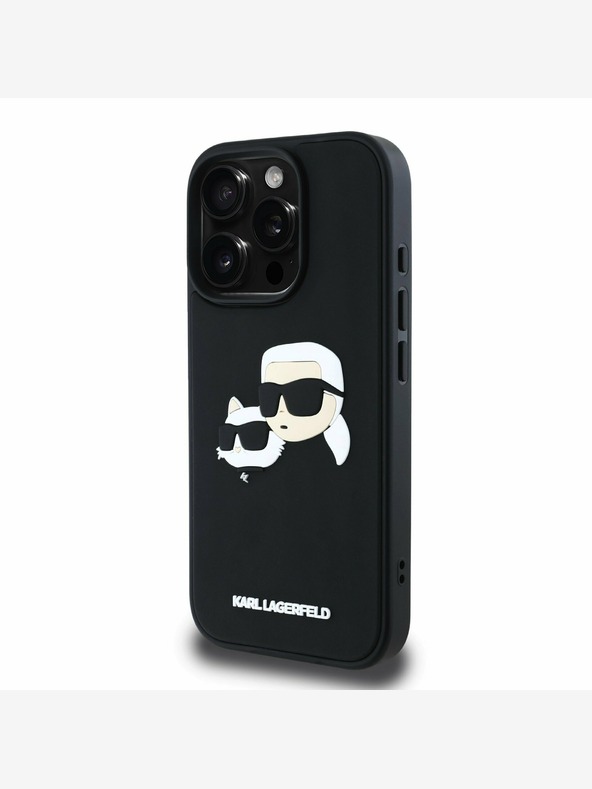 Karl Lagerfeld Karl Lagerfeld 3D gumový zadný kryt Double Heads pre iPhone 16 Pro čierny