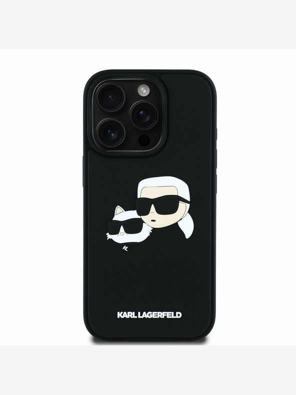 Karl Lagerfeld Karl Lagerfeld 3D gumový zadný kryt Double Heads pre iPhone 16 Pro čierny