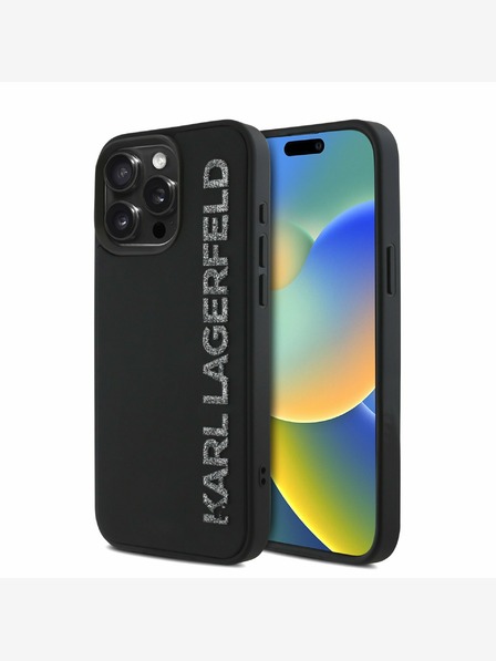 Karl Lagerfeld Karl Lagerfeld 3D gumový zadný kryt s trblietavým logom pre iPhone 15 Pro čierny