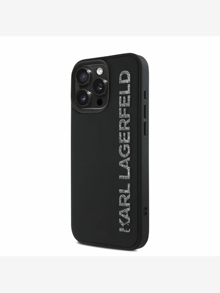 Karl Lagerfeld Karl Lagerfeld 3D gumový zadný kryt s trblietavým logom pre iPhone 15 Pro čierny