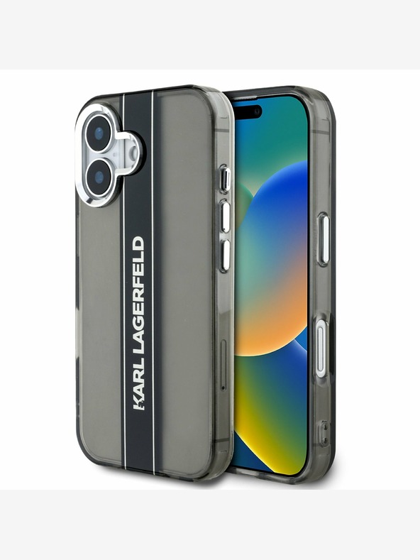 Karl Lagerfeld Karl Lagerfeld IML zadný kryt s pruhovaným logom pre iPhone 16 čierny