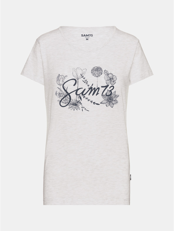 Sam 73 Svetlošedé dámske pruhované tričko s potlačou SAM 73