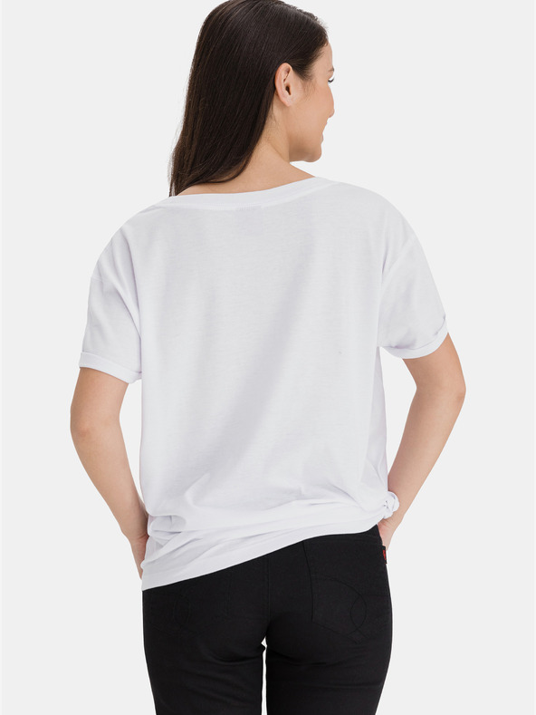 Sam 73 Biele dámske voľné tričko s potlačou SAM 73