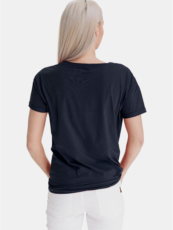 Sam 73 Tmavomodré dámske voľné tričko s potlačou SAM 73