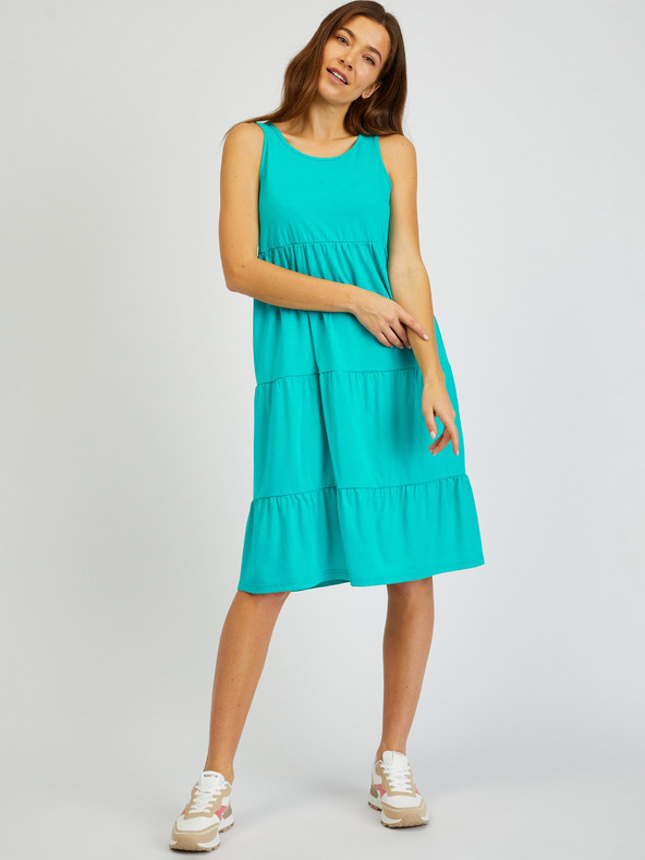 Sam 73 Tyrkysové dámske letné šaty s volánom SAM 73 Chantal