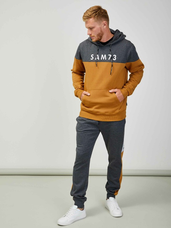 Sam 73 Šedohnedá pánska mikina s kapucňou SAM 73 Eldos