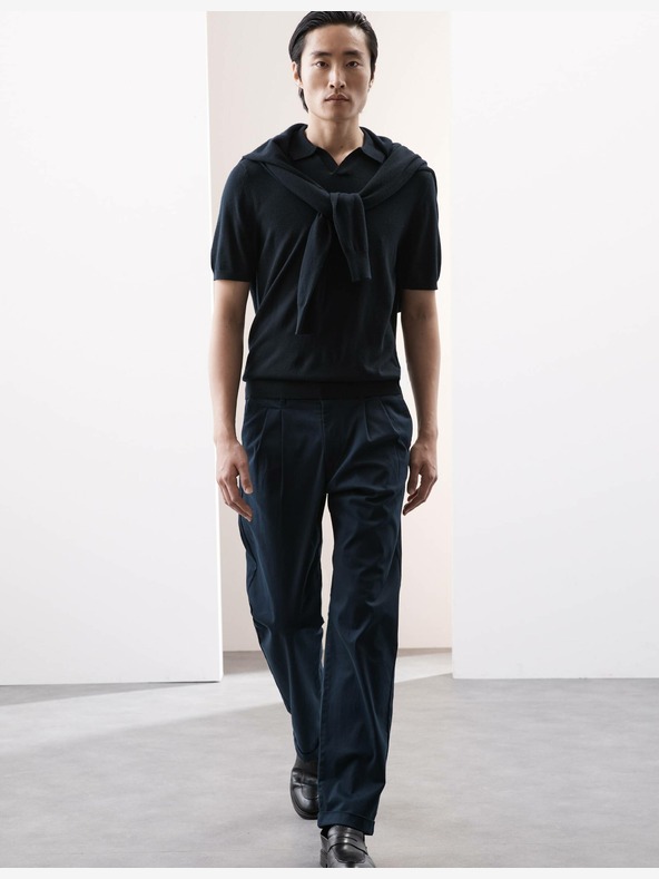 Marks & Spencer Pletená polokošeľa z čistej extra jemnej merino vlny Marks & Spencer námornícka modrá