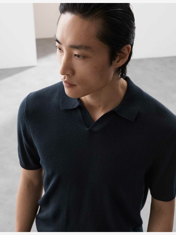 Marks & Spencer Pletená polokošeľa z čistej extra jemnej merino vlny Marks & Spencer námornícka modrá