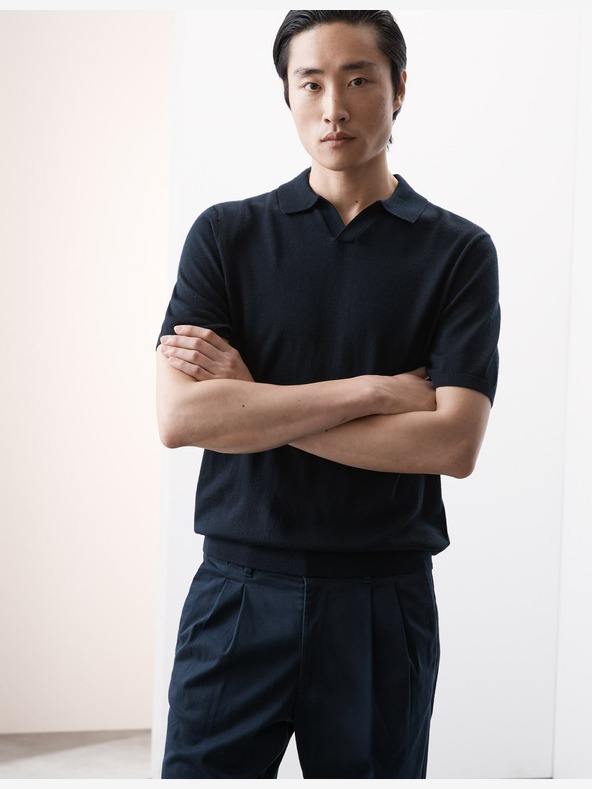 Marks & Spencer Pletená polokošeľa z čistej extra jemnej merino vlny Marks & Spencer námornícka modrá