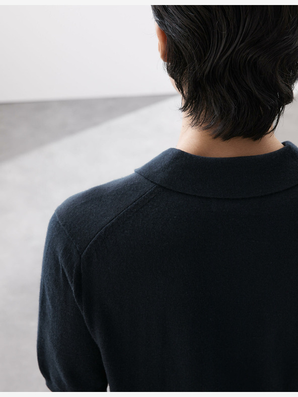 Marks & Spencer Pletená polokošeľa z čistej extra jemnej merino vlny Marks & Spencer námornícka modrá