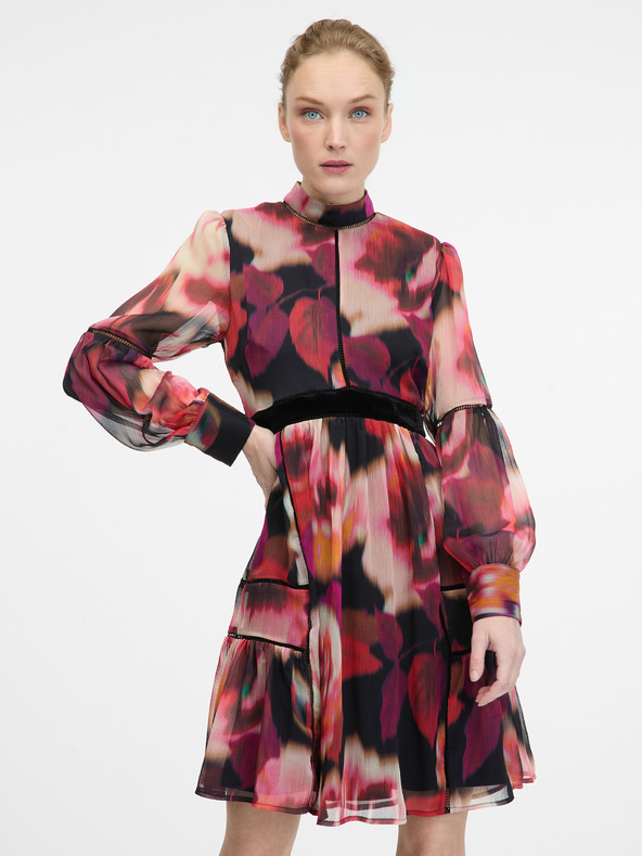 Orsay Červené vzorované dámske šaty ku kolenám ORSAY