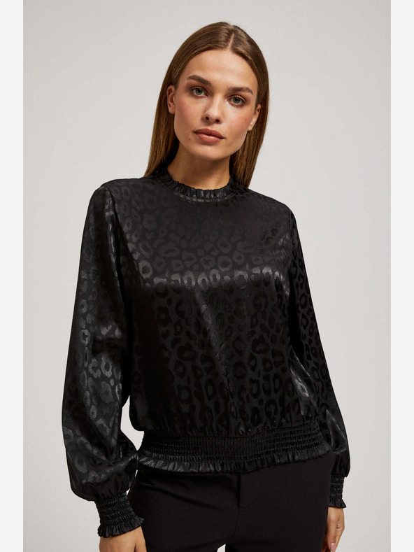 Moodo Čierna košeľa Moodo s volánovými rukávmi