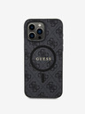 Guess Guess PU kožený 4G farebný prsteň MagSafe zadný kryt pre iPhone 15 Pro Max čierny
