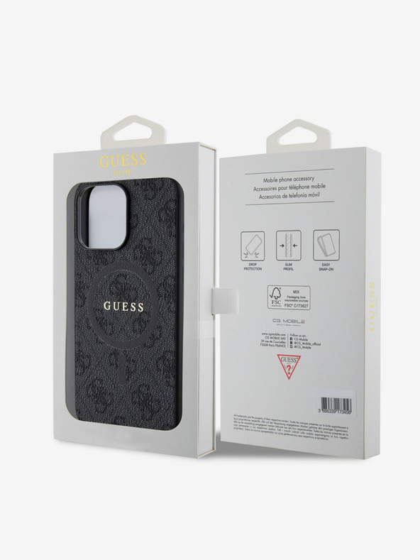 Guess Guess PU kožený 4G farebný prsteň MagSafe zadný kryt pre iPhone 15 Pro Max čierny