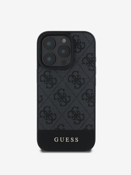 Guess Guess PU 4G zadný kryt s prúžkom pre iPhone 16 Pro Max sivý