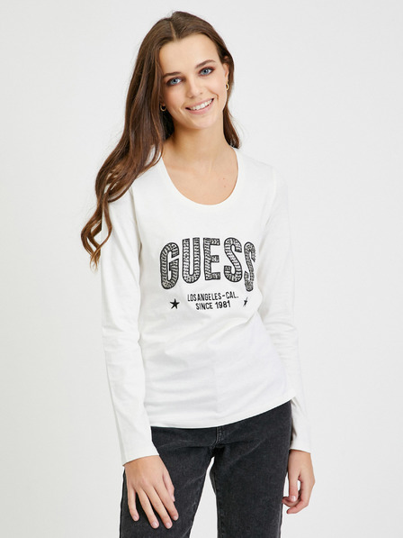 Guess Biele dámske tričko s dlhým rukávom Guess Mirela