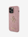 Guess Guess PU Pevný zadný kryt s kovovým logom 4G s trblietkami pre iPhone 15 Pro Max Ružový