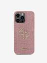 Guess Guess PU Pevný zadný kryt s kovovým logom 4G s trblietkami pre iPhone 15 Pro Max Ružový
