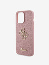 Guess Guess PU Pevný zadný kryt s kovovým logom 4G s trblietkami pre iPhone 15 Pro Max Ružový