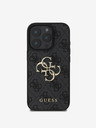 Guess Guess PU 4G zadný kryt s kovovým logom pre iPhone 16 Pro sivý