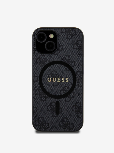 Guess Guess PU kožený 4G farebný prsteň MagSafe zadný kryt pre iPhone 15 čierny