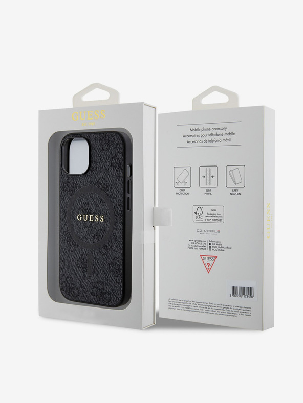 Guess Guess PU kožený 4G farebný prsteň MagSafe zadný kryt pre iPhone 15 čierny