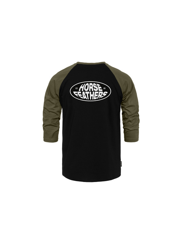 Horsefeathers Tričko Dynamo Raglan - čierna/opálená olivová HORSEFEATHERS