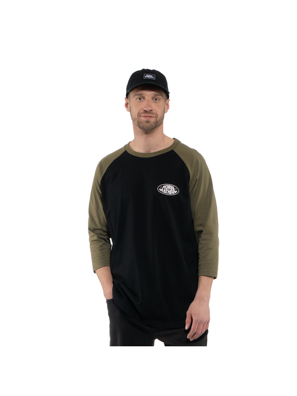 Horsefeathers Tričko Dynamo Raglan - čierna/opálená olivová HORSEFEATHERS