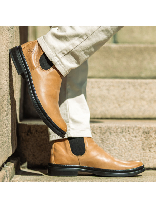 Vasky Pánske kožené topánky Chelsea Light Brown Vasky Chelsea Caramel