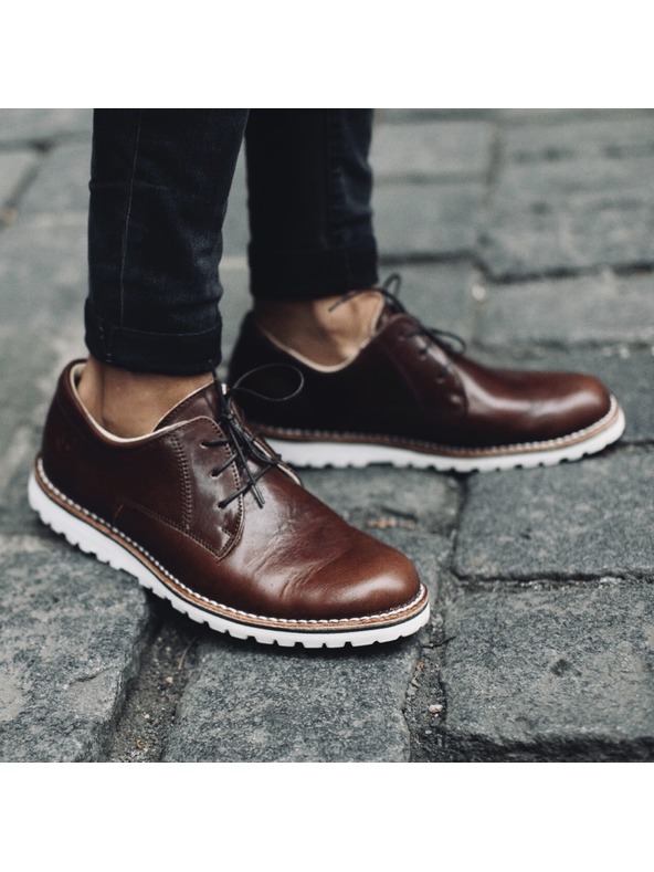 Vasky Pánske kožené poltopánky tmavohnedé - jar / jeseň Vasky Derby Dark Brown