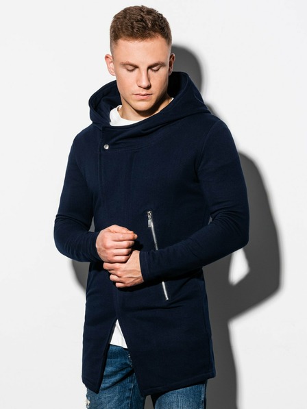 Ombre Clothing Tmavomodrá pánska mikina s predĺženým zipsom B668 HUGO