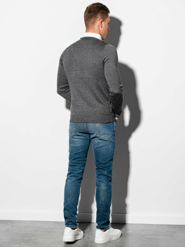 Ombre Clothing Šedý pánsky žíhaný sveter s košeľovou vsadkou E120