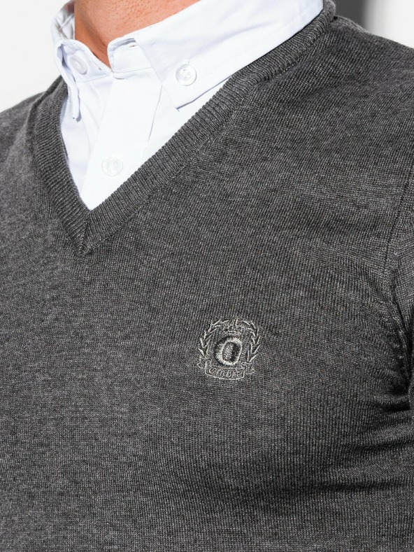 Ombre Clothing Šedý pánsky žíhaný sveter s košeľovou vsadkou E120