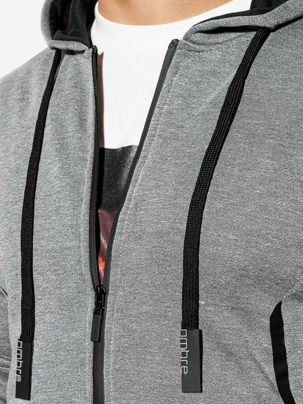 Ombre Clothing Ombre Clothing pánska sivá mikina na zips s kapucňou B1076