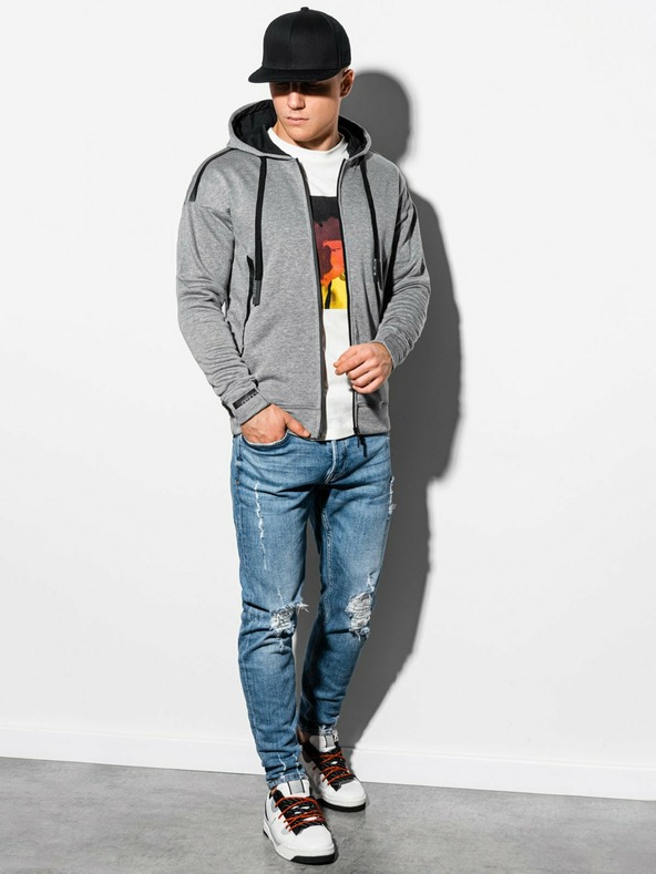 Ombre Clothing Ombre Clothing pánska sivá mikina na zips s kapucňou B1076