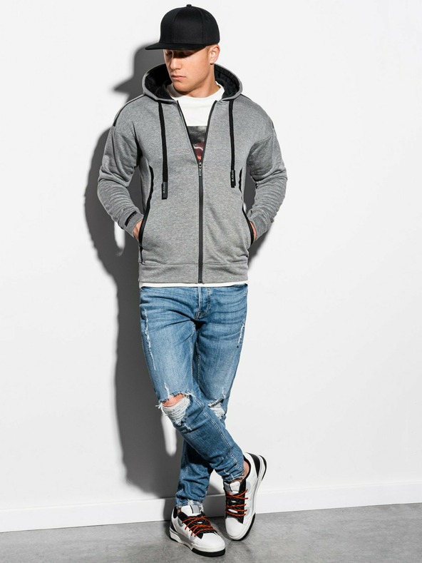 Ombre Clothing Ombre Clothing pánska sivá mikina na zips s kapucňou B1076
