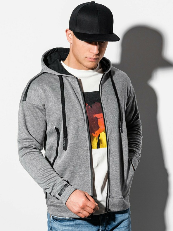 Ombre Clothing Ombre Clothing pánska sivá mikina na zips s kapucňou B1076