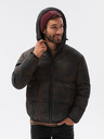 Ombre Clothing Hnedočierna pánska vzorovaná prešívaná zimná bunda C529