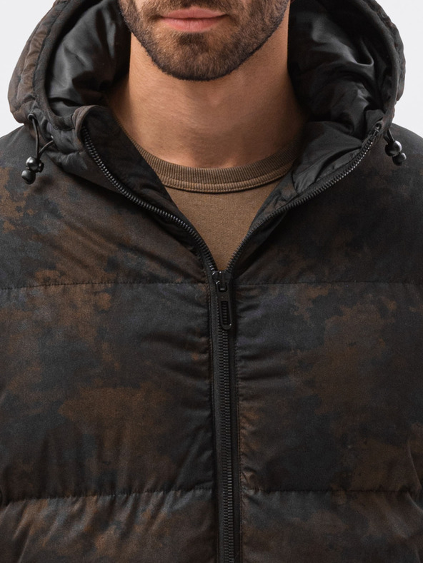 Ombre Clothing Hnedočierna pánska vzorovaná prešívaná zimná bunda C529